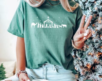 Christelijke kerststal Comfort Colors® kerstshirt