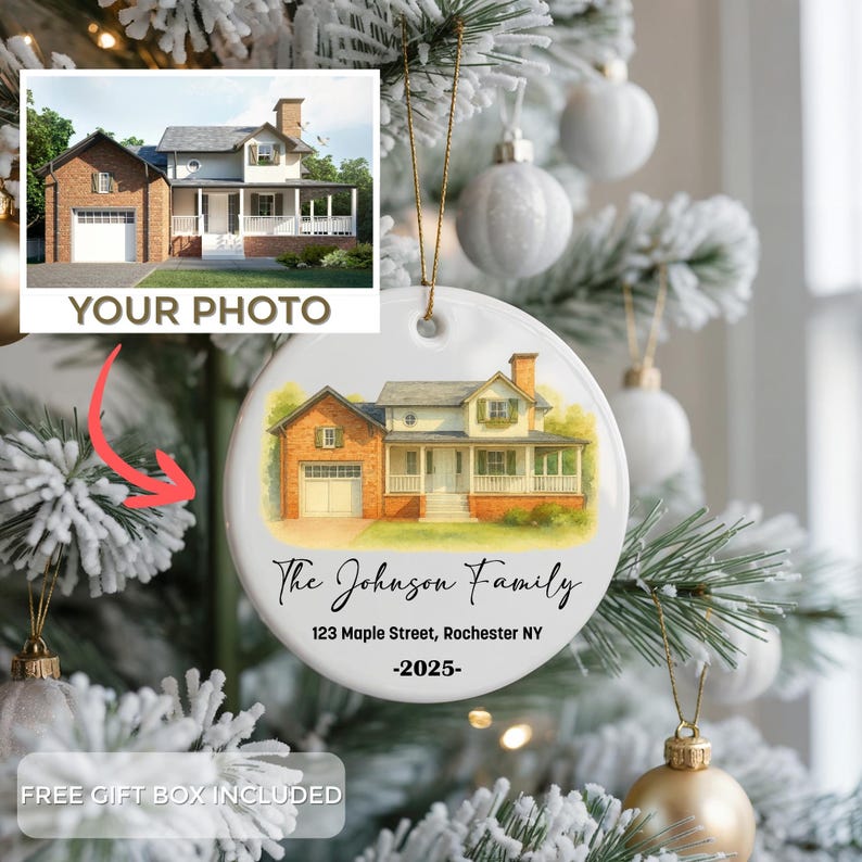 Personalized Watercolor New Home Photo Ornament, Custom Photo Christmas ...