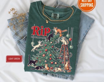 RIP Christmas Tree Comfort Colors® Shirt, Meowy Christmas Shirt, Happy Cat Year Shirt, Funny Christmas Cat Shirt, Cat Lover Christmas Shirt