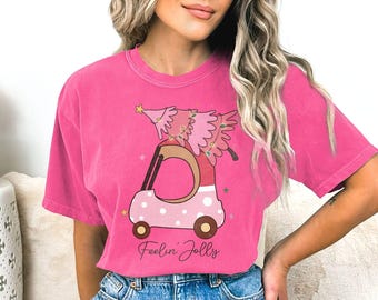 Christmas Golf Cart Comfort Colors Shirt, Holiday Tee