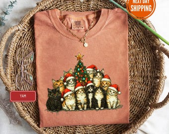 Comfort Colors® Cat Christmas Shirt, Cute Cat Christmas Shirt, Cat Mom Christmas Gift, Christmas Cat Shirt, Cat Lover Gift, Funny Xmas Shirt
