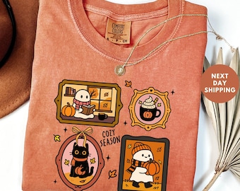 Comfort Colors® Cozy Season T-Shirt, Cute Ghost Shirt, Halloween T Shirt, Fall Shirt, Spooky T Shirt, Autumn T Shirt, Aesthetic T Shirt