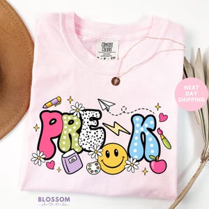 Colorful Pre-K Shirt, Cute Cartoon Back to School Design, Fun Preschool Gift, Kids School Top, Cute Smiley Face Tee