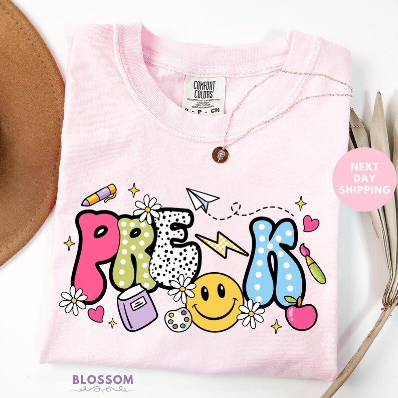 Colorful Pre-K Shirt, Cute Cartoon Back to School Design, Fun Preschool Gift, Kids School Top, Cute Smiley Face Tee