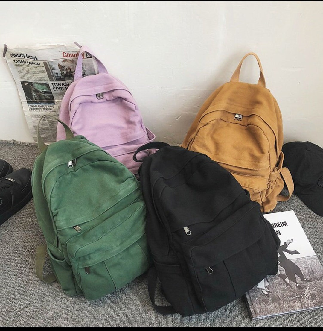 4 Color Canvas Backpack Japanese Simple Solid Color Canvas Etsy