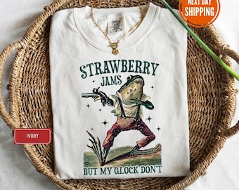 Strawberry Jams But My Glock Don't Comfort Colors® Shirt, Funny Shirt, Meme Unisex Shirt, Funny Sayings Shirt, Frog Meme, Sarcastic Shirts