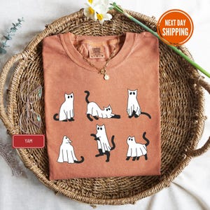 Comfort Colors® Сute Geisterkatzen-Shirt, Halloween-Katzen-Shirt, schwarze Katzen-Shirt, Halloween-Katzenliebhaber-Shirt, Geisterkatzen-T-Shirt, lustiges Geisterkatzen-T-Shirt