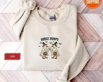 Goose Bumps Duck Sweatshirt, Cute Halloween Crewneck, Trick or Treat Fall Sweater, Funny Ghost Duck Shirt, Spooky Season Gift Idea