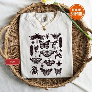 Comfort Colors® Vintage Butterfly and Moth T Shirt, Nature Lover Tee, Boho Clothing, Cottagecore Aesthetic Top, Art Shirt, Gift For Her