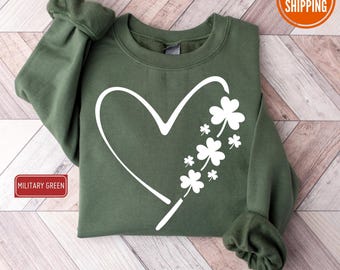 Heart Shamrock-sweater, St. Patrick's Day-sweatshirt, klavertje vier sweater, Lucky-sweater, Shenanigans-sweater, Ierse hoodie