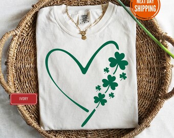 Comfort Colors® St. Patrick's Day Shirt, Shamrock Heart T-Shirt, Lucky Shamrock Shirt, Saint Patrick Shirts for Women, Irish Day T-Shirt