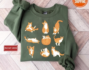 Niedliches Orange getigertes Katzen Sweatshirt, Katzen Mama Geschenk
