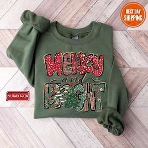 Merry and Bright Sweatshirt, Christmas Sweatshirt, Family Christmas Sweatshirt, Christmas Sweatshirts for Women, Merry Christmas Sweatshirt