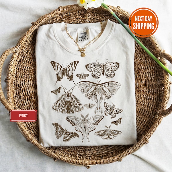 Vintage Butterfly and Moth T-Shirt, Cottagecore Aesthetic Comfort Colors® Shirt, Cottagecore Shirt, Aesthetic Tshirt, Cottage Core Shirt