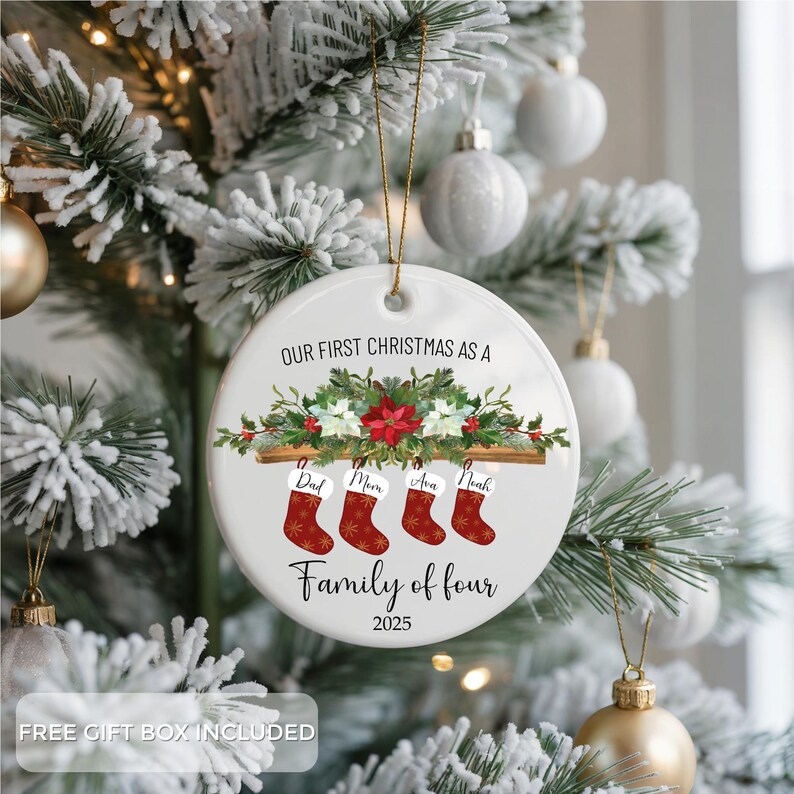 Personalized Family of Five Ceramic 2025 Christmas Ornament, Custom New ...