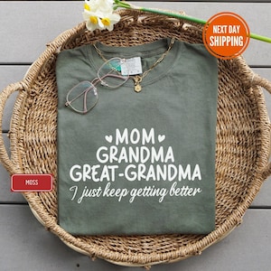 Mom Grandma Great-Grandma Comfort Colors® Shirt, Mother&#39;s Day Gift for Grandma, Pregnancy Announcement Tee, Baby Reveal To Family