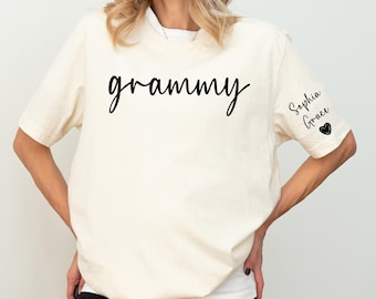 Comfort Colors® Custom Grandma Shirt, Grandchild Names On Sleeve Shirt, Grammy Shirt, Gift for Grandma, Mother's Day Tee, Grandmother Gift
