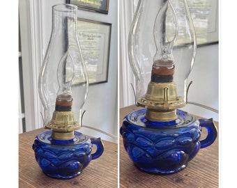 Colbat Blue Glass Hurricane Lamp