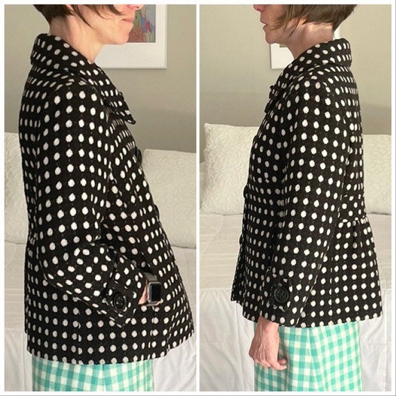 Black with white polka dots mod wool coat Size S … - image 8