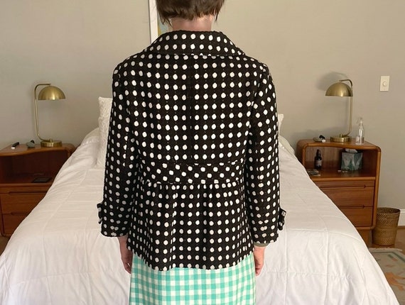 Black with white polka dots mod wool coat Size S … - image 5
