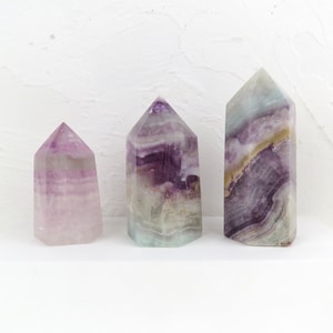 Rainbow Pastel Purple Green Dream Fluorite Tower Point Banded Swirls EMF Manifestation