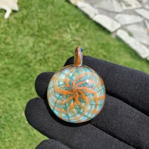 Handmade Retticello Glass Pendant – Orange and Aqua Azul