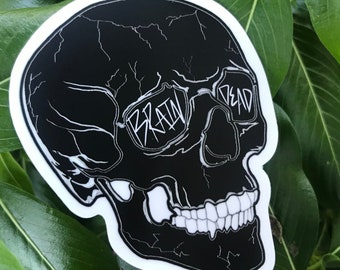 Coffee Brain Dead Bumper Sticker Vinyl Decal - 5 Inch Waterproof Car Laptop Decal