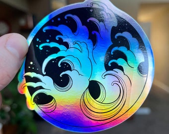 Holographic Wave Sticker, Water Bottle Sticker, Beach Stickers, Rainbow Stickers, Laptop Stickers, Car Stickers