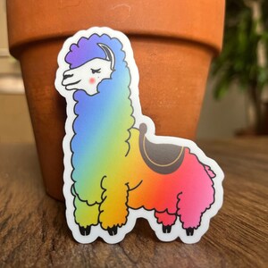 Regenbogen glückliches Lama Matte Vinyl Aufkleber, Laptop und Auto Aufkleber, Wasserflasche Aufkleber, Planer Dekor