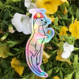 Otter Holding Snow Cone, HOLOGRAPHIC, vinyl, otter sticker