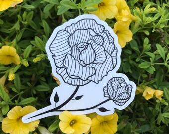 Sticker fleur dessin au trait, Sticker floral, Contour autocollant, vinyle mat découpé, Stickers bouteille d'eau