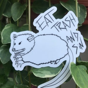 Opossum Eat Trash and Sin Sticker OR Magnet, Laptop Decal, Water Bottle, Possum Gifts, Screaming Animals, Fridge magnet, Bumper Sticker Cars image 3