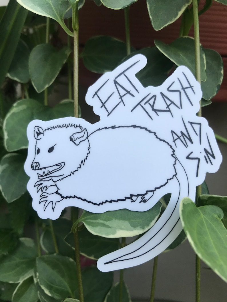 Opossum Eat Trash and Sin Sticker OR Magnet, Laptop Decal, Water Bottle, Possum Gifts, Screaming Animals, Fridge magnet, Bumper Sticker Cars image 3