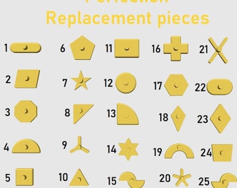 Perfection Board Game Replacement Pieces - Complete Set of 25 Replacement Pieces - Board Game Parts -  Perfection Game Shapes -  Tokens