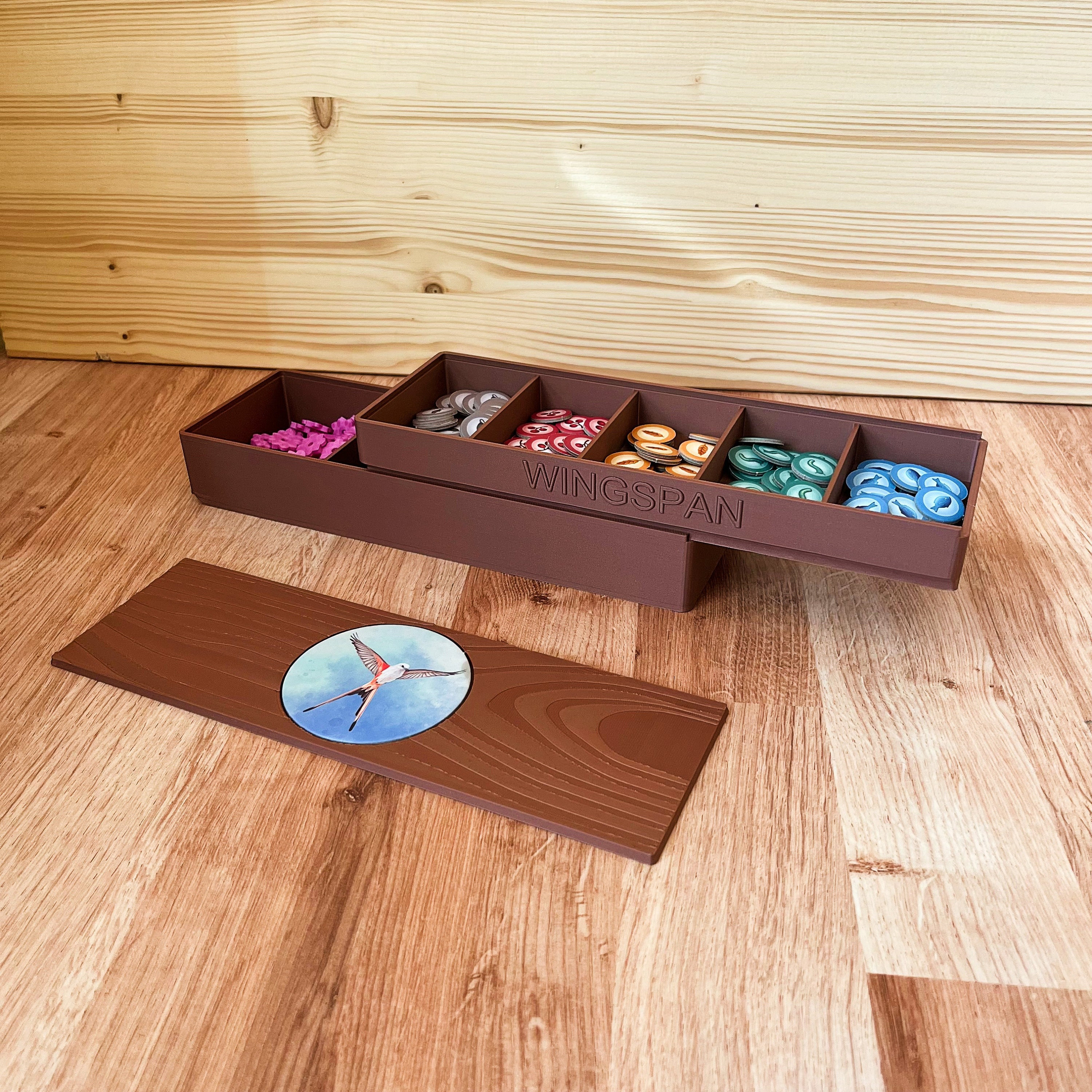 Wingspan Organizer V2.1 - Fits all the Food Tokens, Eggs and Nectar - Compatible with All Expansions