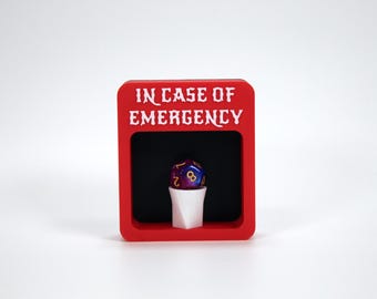 In Case Of Emergency DnD Dice Display Case - D20 Dice Stand - RPG Dice Box - Dice Nest - DnD Decoration - D&D Player Gift - Gag gift - TTRPG