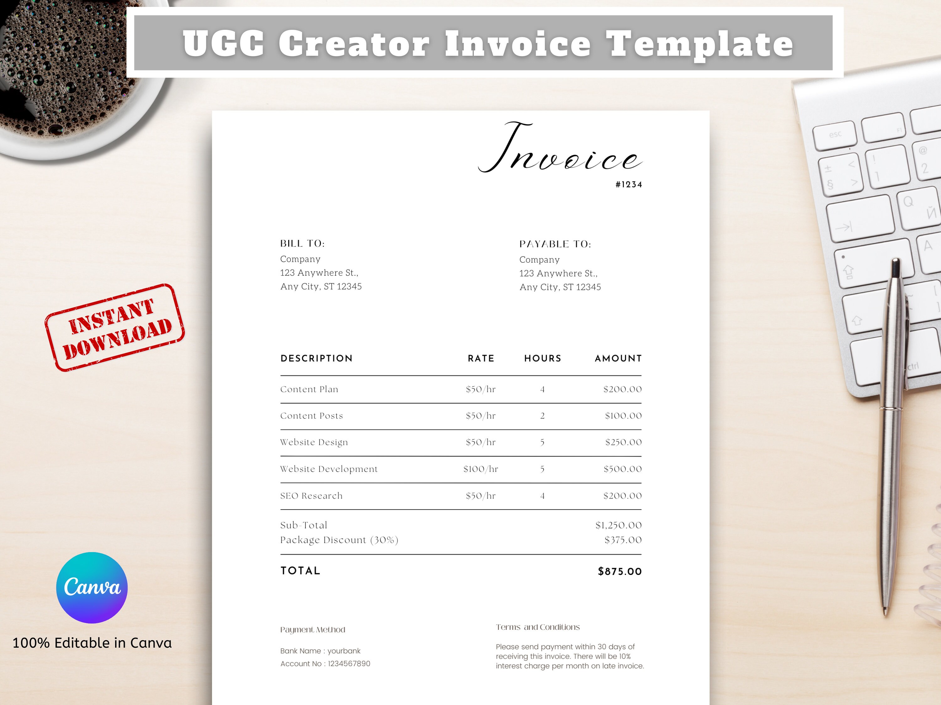 Invoice for Influencer, Invoice Template, UGC Creator, UGC, Invoice for ...