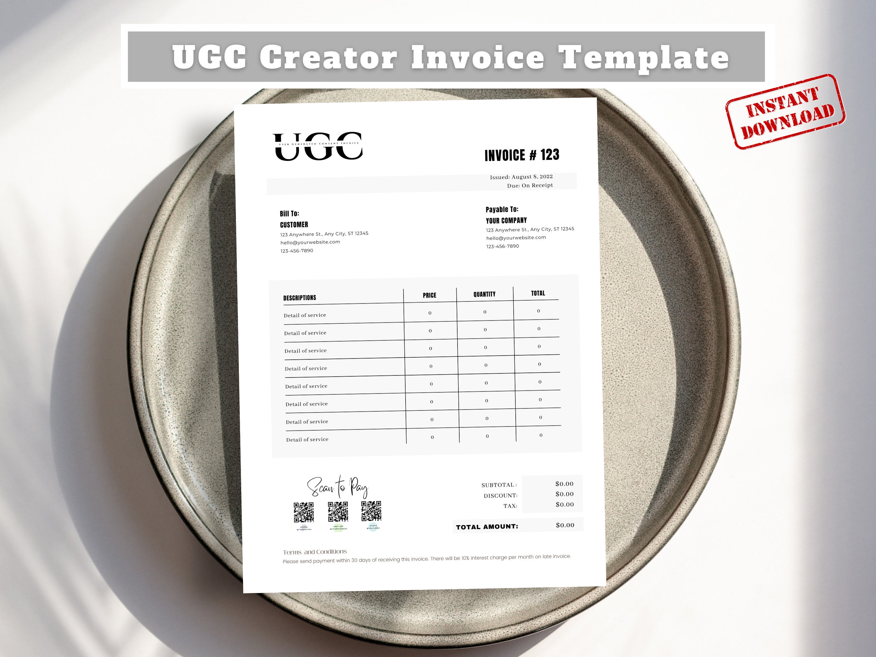 Invoice for Influencer, Invoice Template, UGC Creator, UGC, Invoice for ...