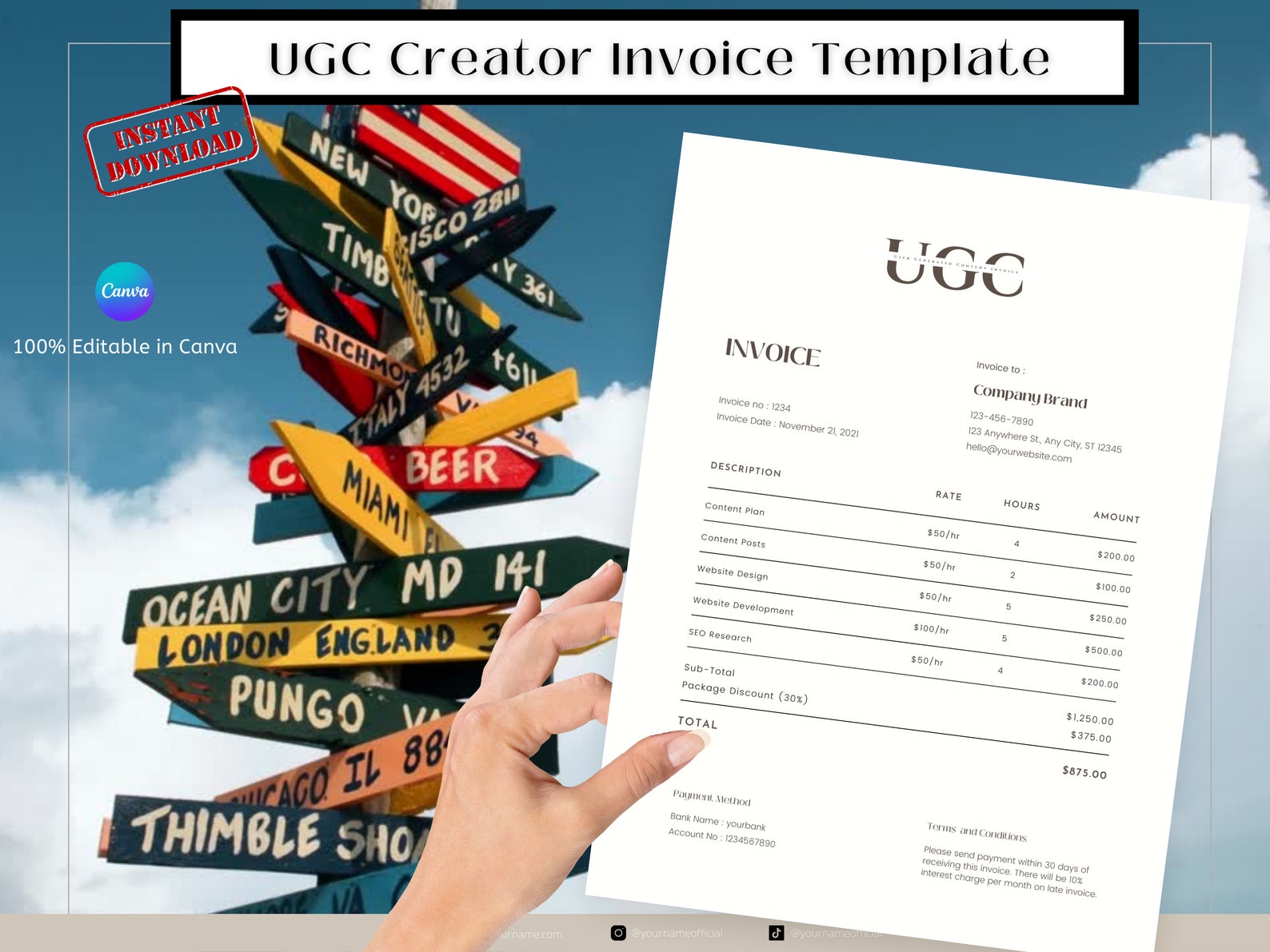 Invoice for Influencer, Invoice Template, UGC Creator, UGC, Invoice for ...