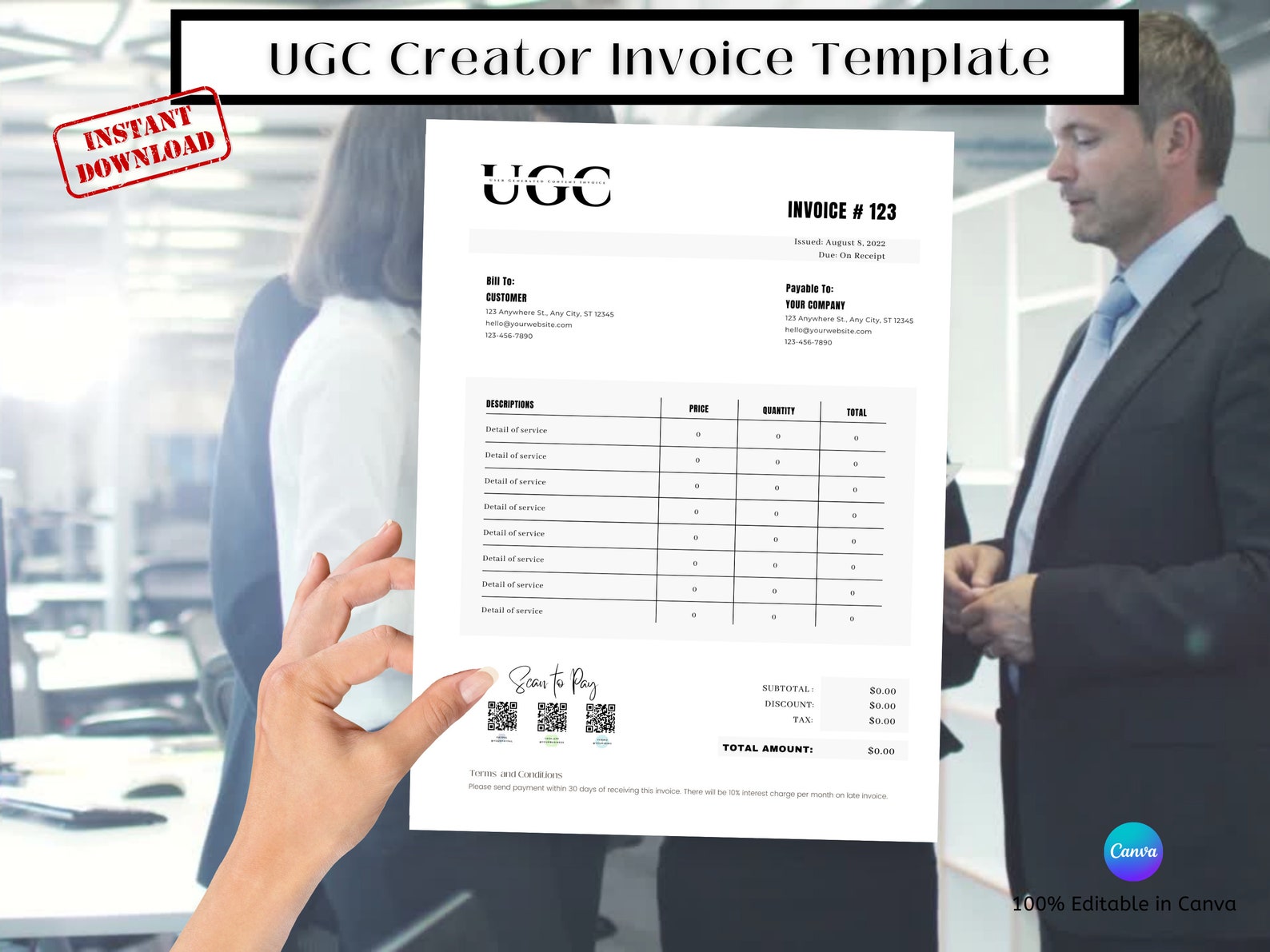 Invoice for Influencer, Invoice Template, UGC Creator, UGC, Invoice for ...