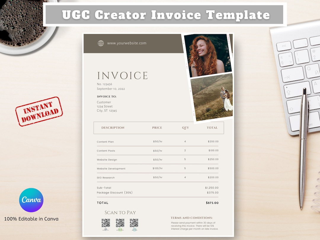 Invoice for Influencer, Invoice Template, UGC Creator, UGC, Invoice for ...