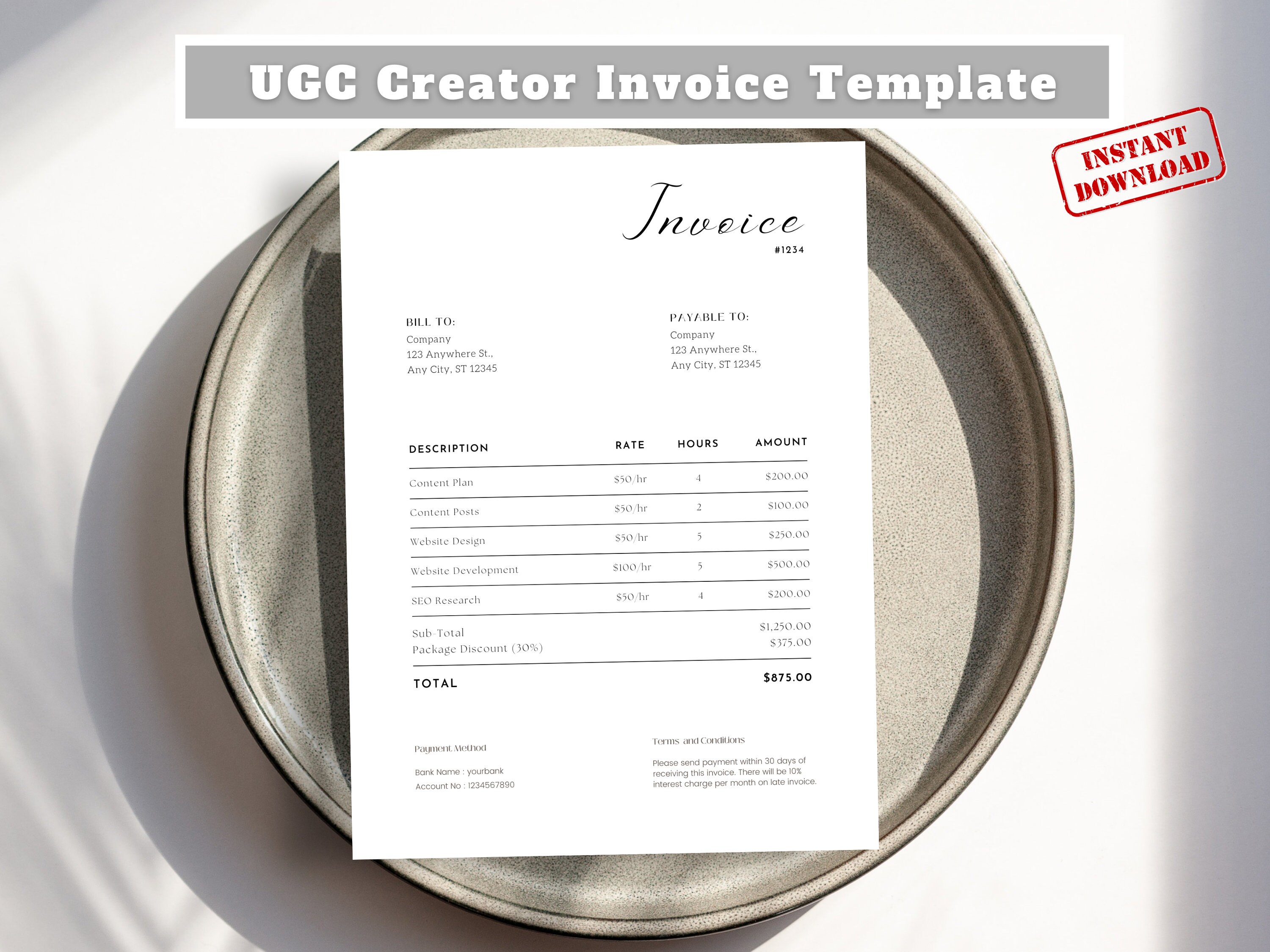 Invoice for Influencer, Invoice Template, UGC Creator, UGC, Invoice for ...