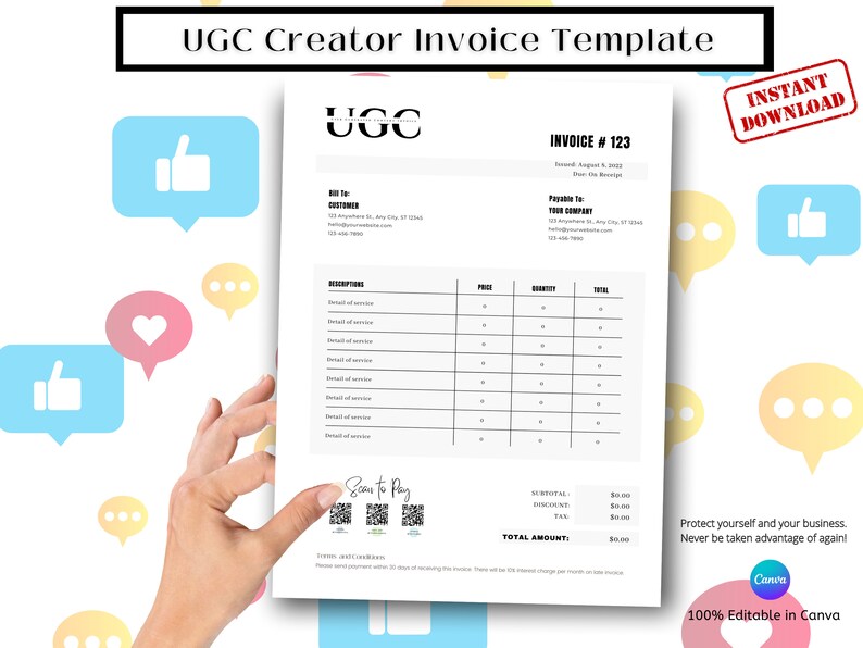 Invoice for Influencer, Invoice Template, UGC Creator, UGC, Invoice for ...