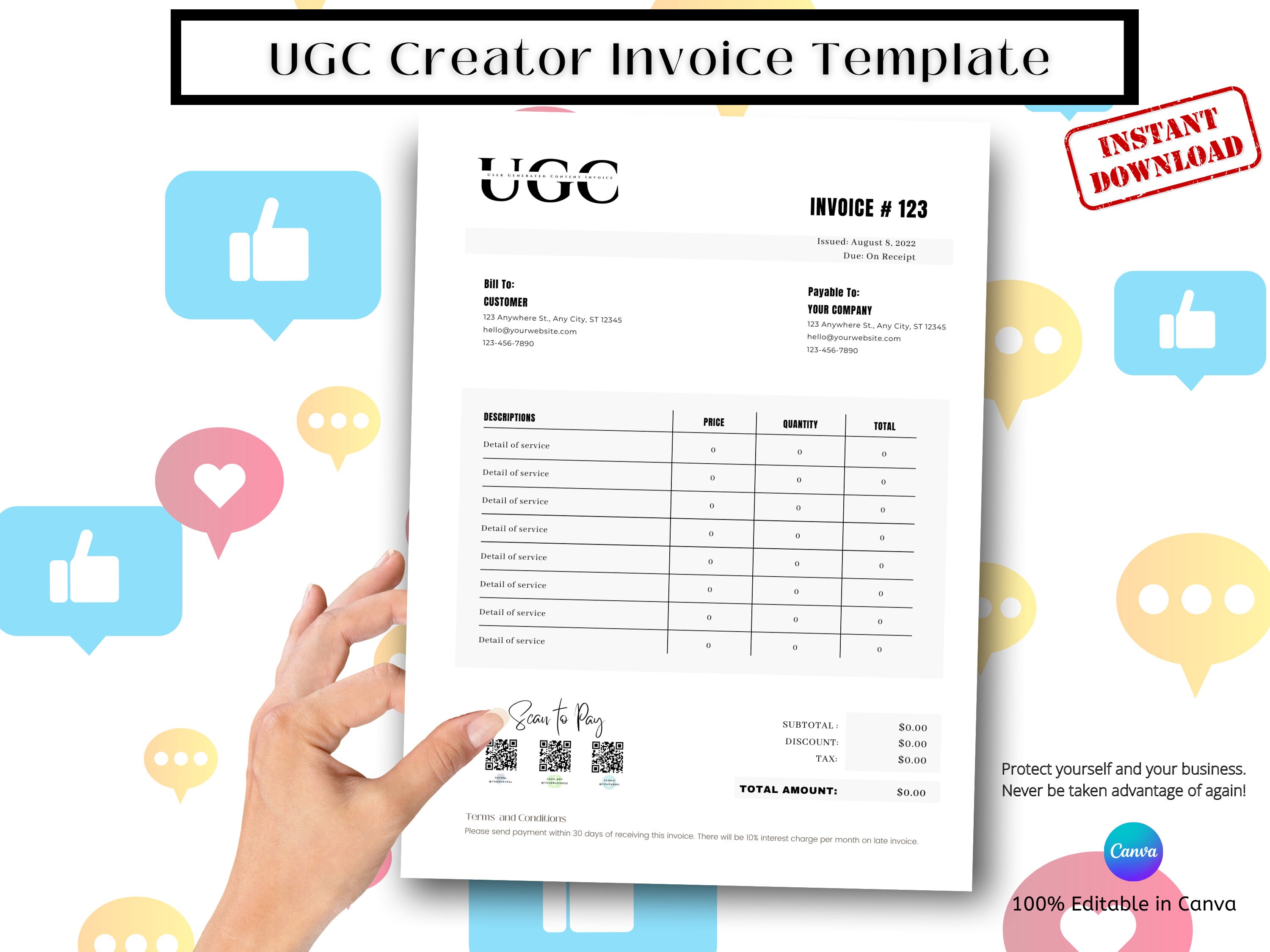 Invoice for Influencer, Invoice Template, UGC Creator, UGC, Invoice for ...