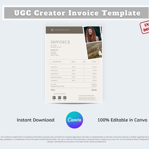 Invoice for Influencer, Invoice Template, UGC Creator, UGC, Invoice for ...
