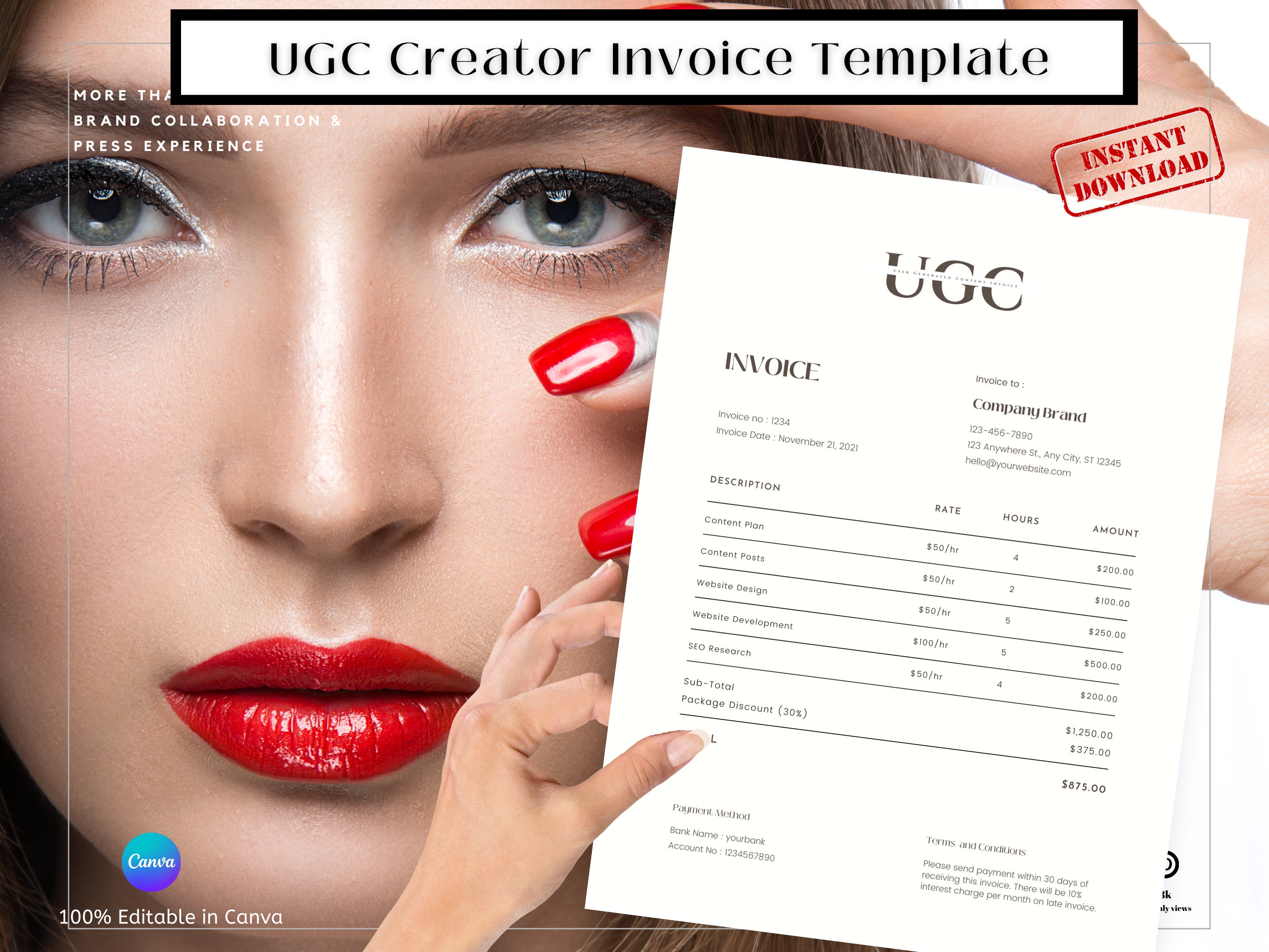 Invoice for Influencer, Invoice Template, UGC Creator, UGC, Invoice for ...