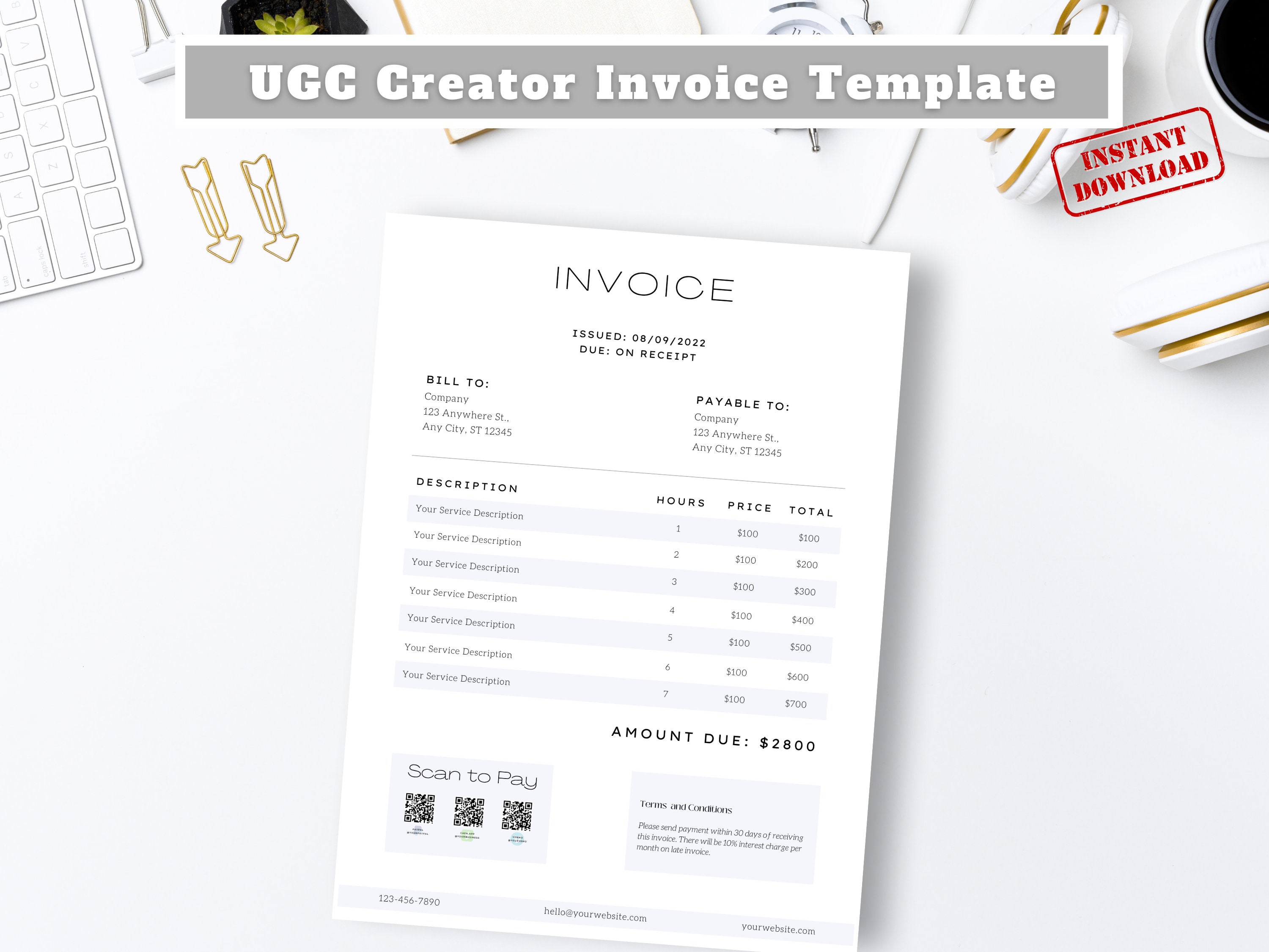 Invoice for Influencer, Invoice Template, UGC Creator, UGC, Invoice for ...