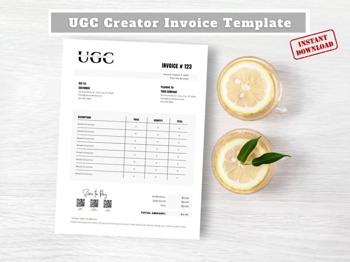 Invoice for Influencer Invoice Template UGC Creator UGC - Etsy
