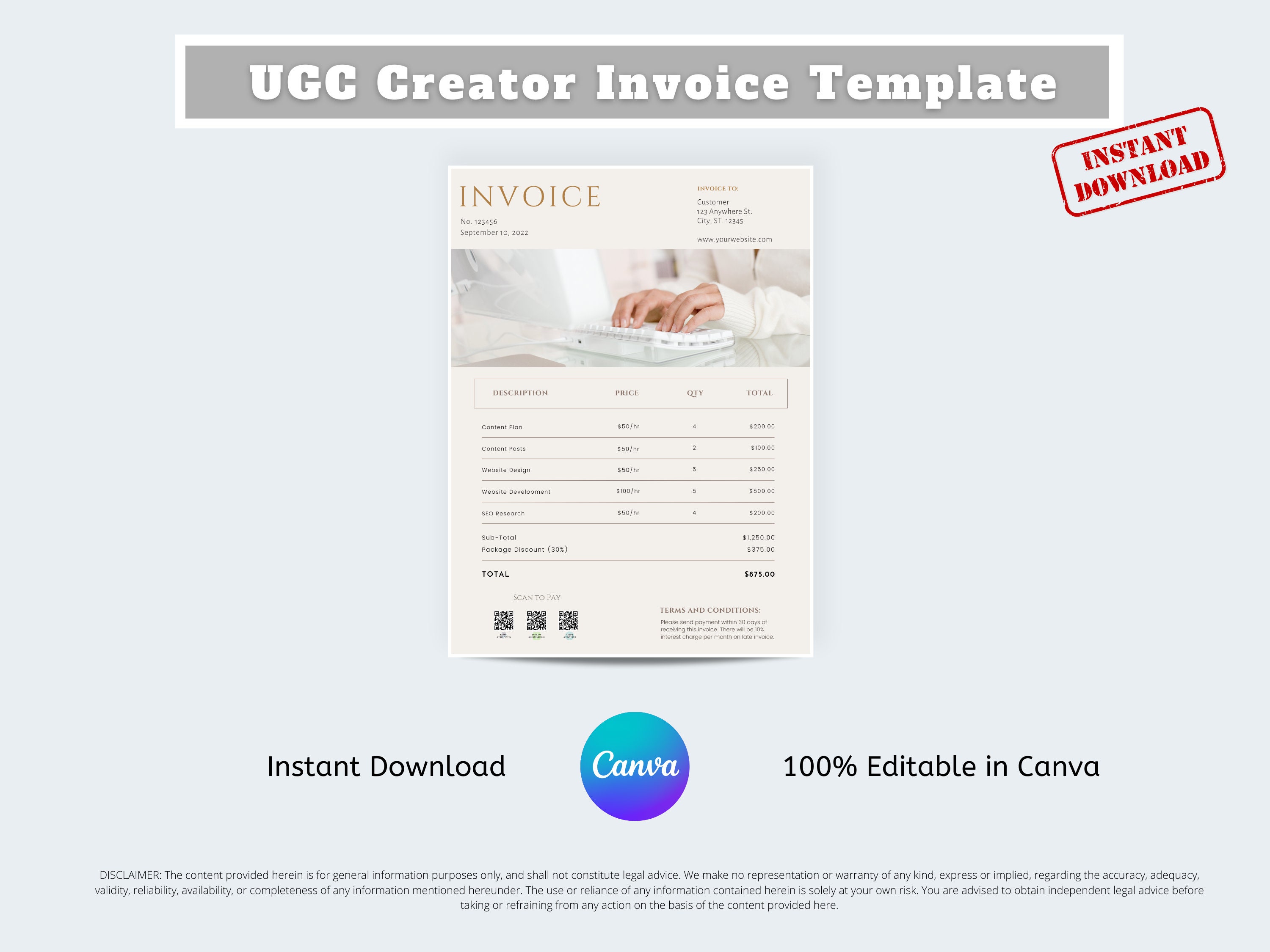 UGC Creator Invoice Template, UGC, UCG Payment Agreement, User ...