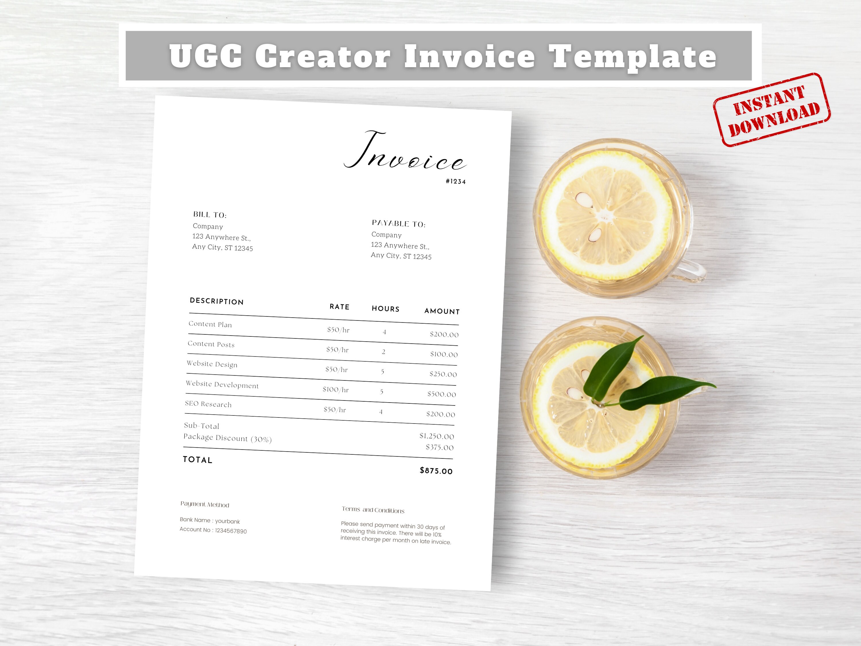 Invoice for Influencer, Invoice Template, UGC Creator, UGC, Invoice for ...